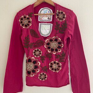 JOHNNY WAS JoyStick Deep Fuschia Hand Embroidered Top: Small (Pit to PIT 17")